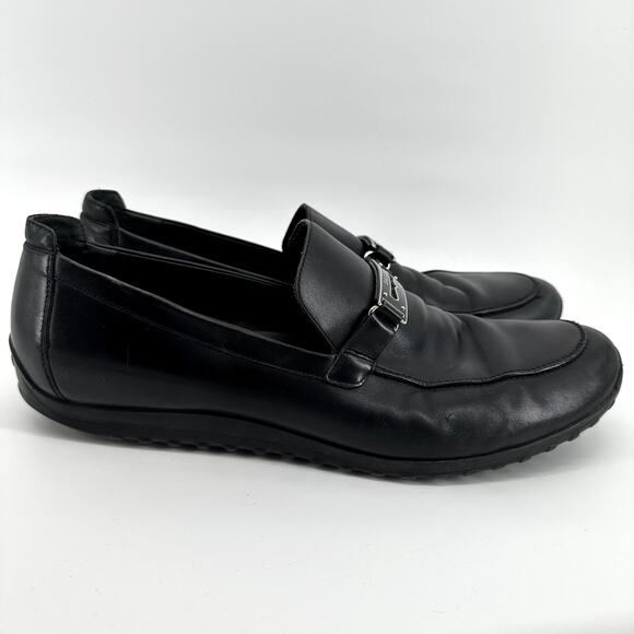 Bally Roquat Logo Plaque Loafers Slip On Almond Toe Classic Leather Black US 12
